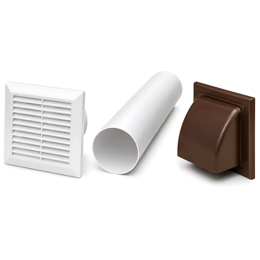 100mm Through-Wall Ventilation Kit with 500mm Duct and Backdraft Damper for Bathrooms, Kitchens, Toilets & Utility Rooms