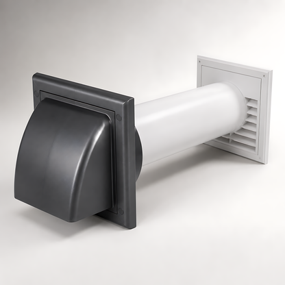 100mm Through-Wall Ventilation Kit with 500mm Duct and Backdraft Damper for Bathrooms, Kitchens, Toilets and Utility Rooms