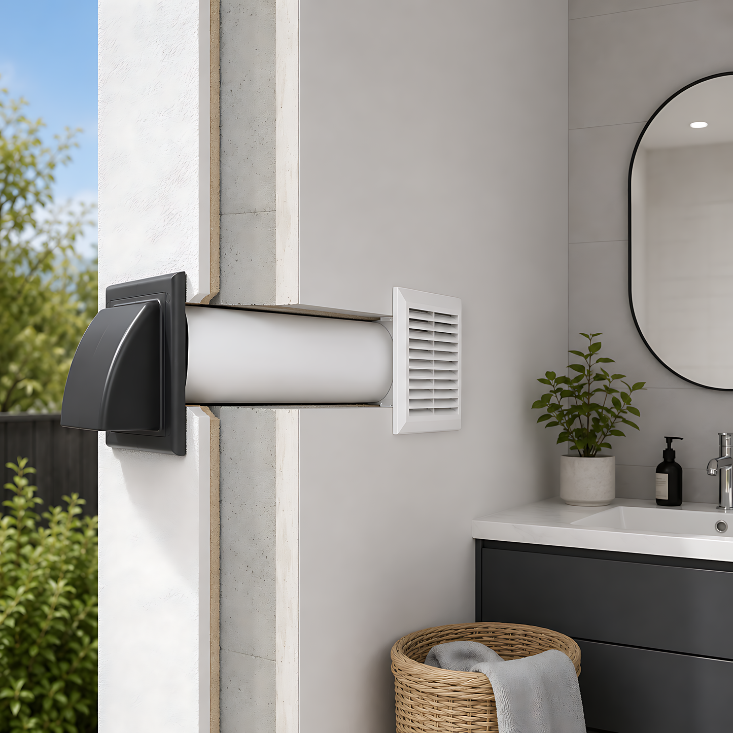 100mm Through-Wall Ventilation Kit with 500mm Duct and Backdraft Damper for Bathrooms, Kitchens, Toilets and Utility Rooms