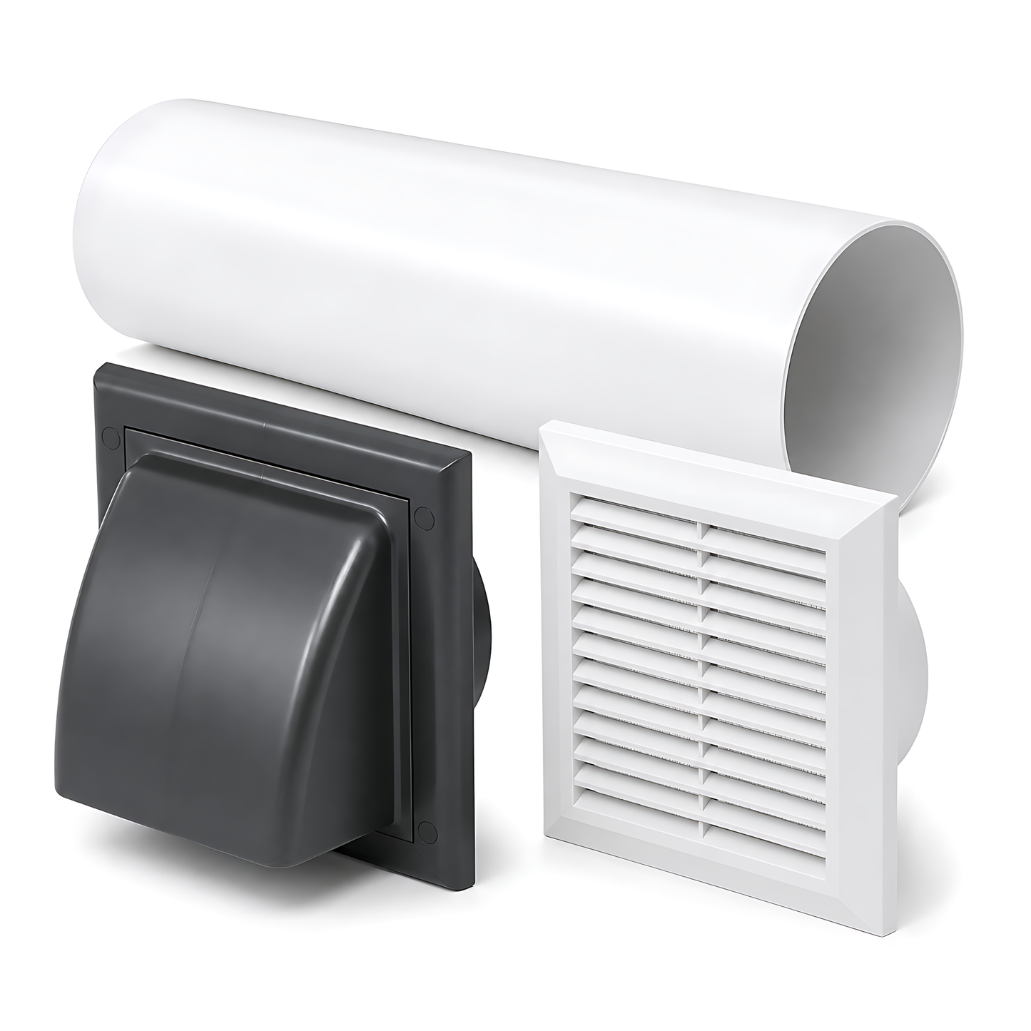100mm Through-Wall Ventilation Kit with 500mm Duct and Backdraft Damper for Bathrooms, Kitchens, Toilets and Utility Rooms