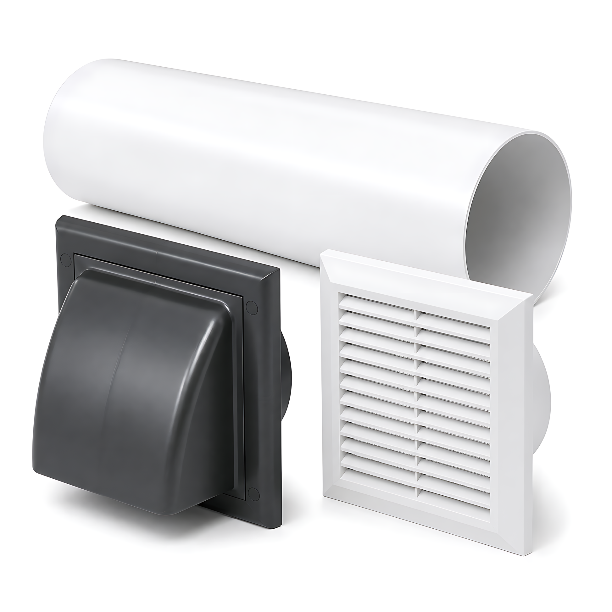 100mm Through-Wall Ventilation Kit with 500mm Duct and Backdraft Damper for Bathrooms, Kitchens, Toilets and Utility Rooms