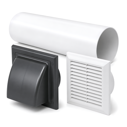 100mm Through-Wall Ventilation Kit with 500mm Duct and Backdraft Damper for Bathrooms, Kitchens, Toilets and Utility Rooms