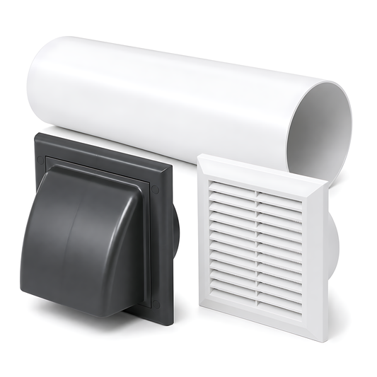 100mm Through-Wall Ventilation Kit with 500mm Duct and Backdraft Damper for Bathrooms, Kitchens, Toilets and Utility Rooms