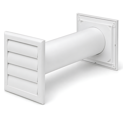 100mm Through-Wall Ventilation Kit with 500mm Duct and Backdraft Grille for Bathrooms, Kitchens, Toilets and Utility Rooms