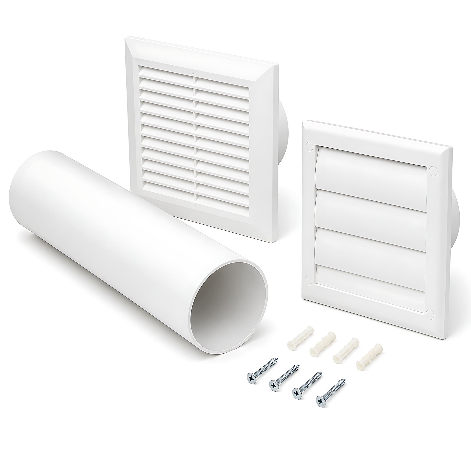 100mm Through-Wall Ventilation Kit with 500mm Duct and Backdraft Grille for Bathrooms, Kitchens, Toilets and Utility Rooms