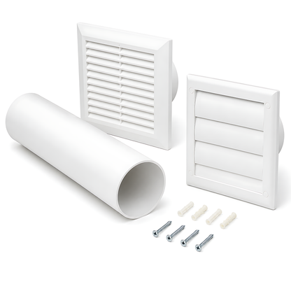 100mm Through-Wall Ventilation Kit with 500mm Duct and Backdraft Grille for Bathrooms, Kitchens, Toilets and Utility Rooms