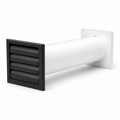 100mm Through-Wall Ventilation Kit with 500mm Duct and Backdraft Grille for Bathrooms, Kitchens, Toilets and Utility Rooms