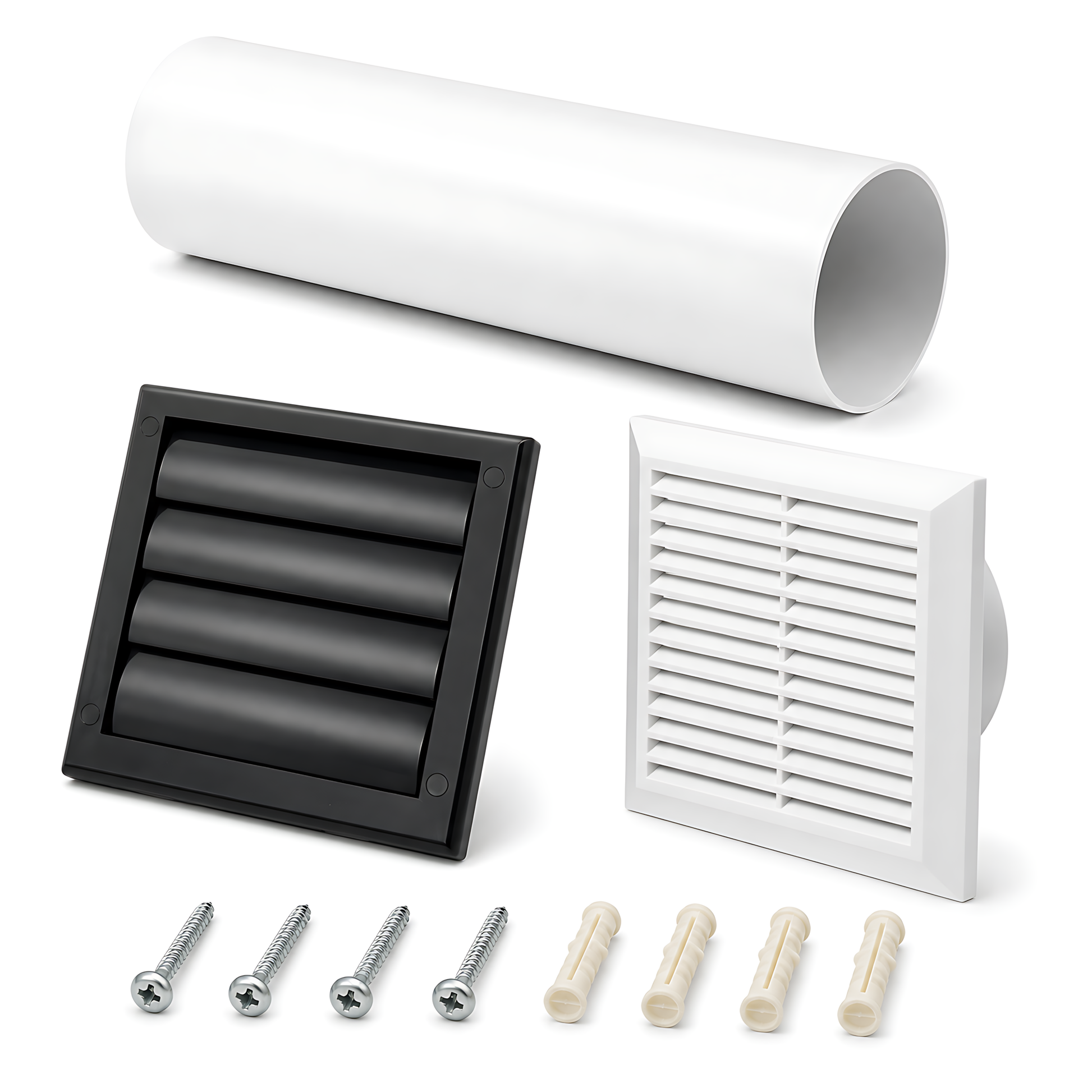 100mm Through-Wall Ventilation Kit with 500mm Duct and Backdraft Grille for Bathrooms, Kitchens, Toilets and Utility Rooms