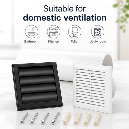 100mm Through-Wall Ventilation Kit with 500mm Duct and Backdraft Grille for Bathrooms, Kitchens, Toilets and Utility Rooms