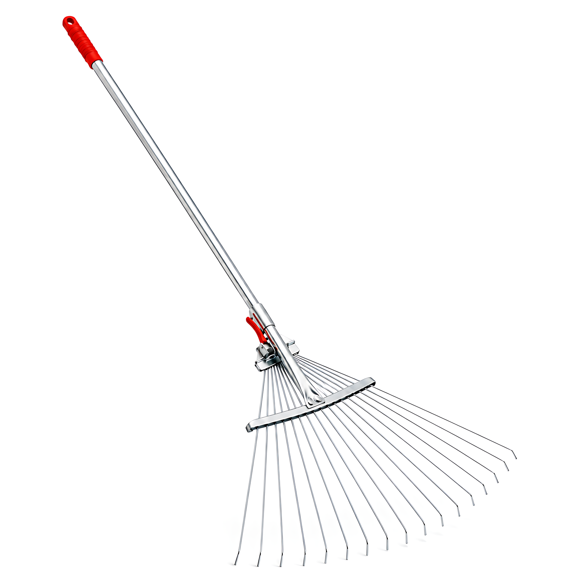 Adjustable Garden Leaf Rake 18-55cm, 15 Steel Tines, 115-150cm Length for Leaves, Grass Clippings, Pine Needles, Lawns, Borders