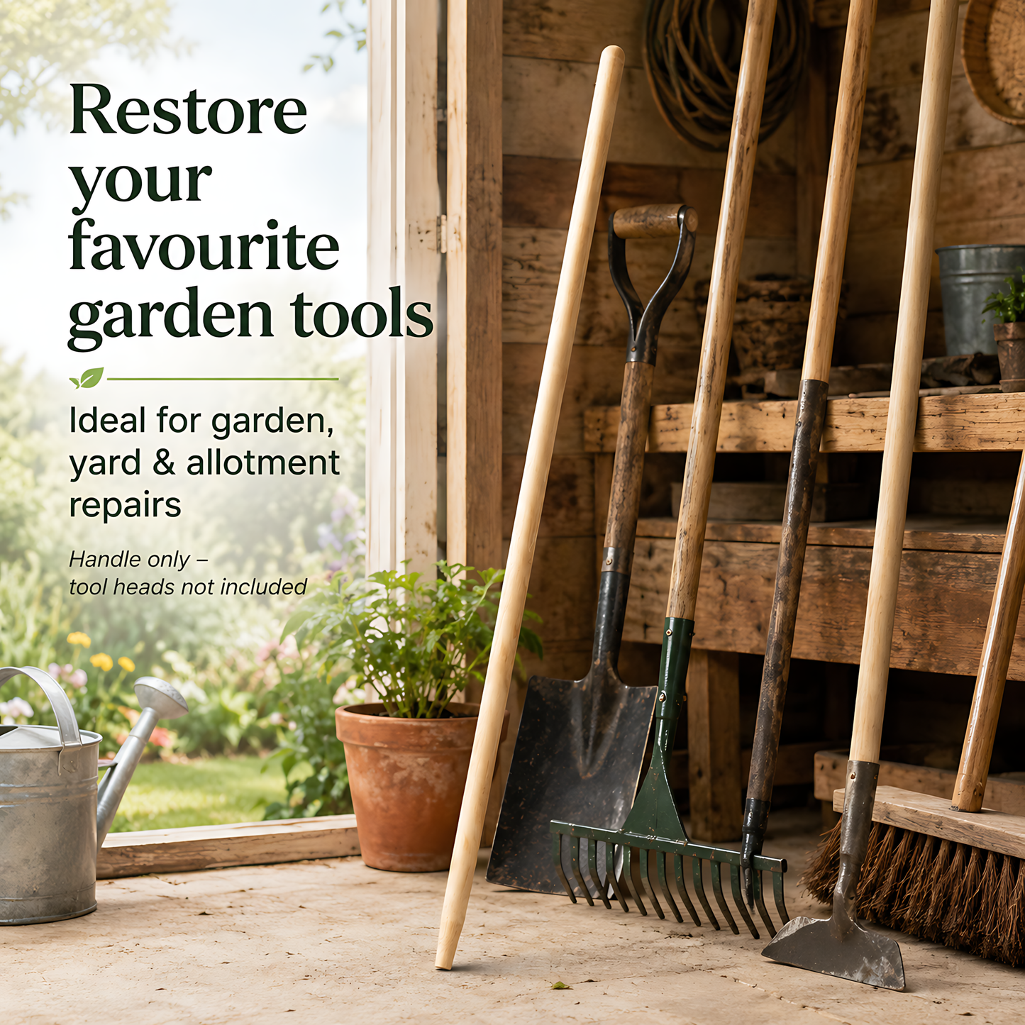 Beechwood Garden Tool Handle 115 cm - 38-30 mm Tapered Shaft