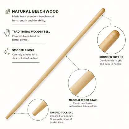 Beechwood Garden Tool Handle 115 cm - 38-30 mm Tapered Shaft