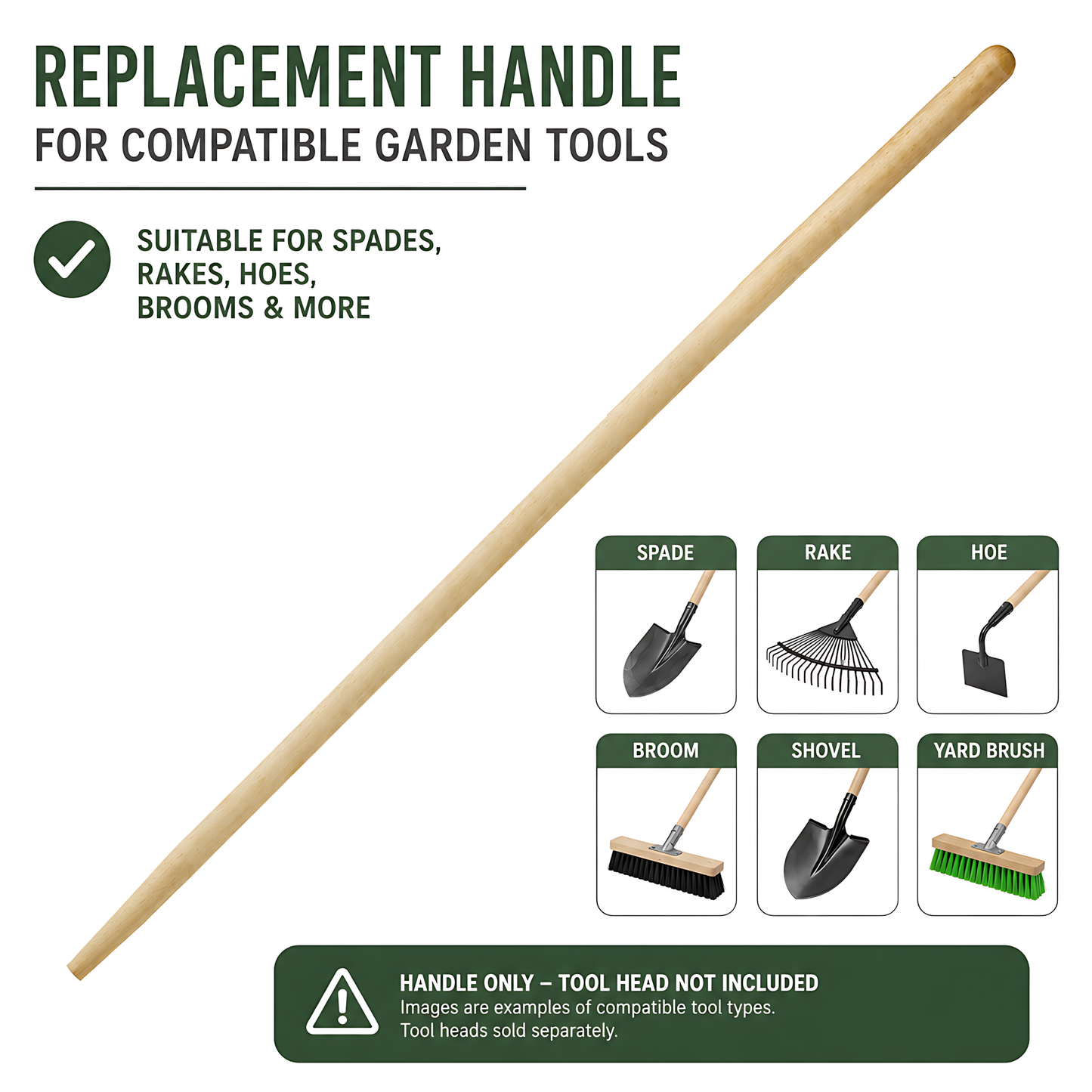 Beechwood Garden Tool Handle 115 cm - 38-30 mm Tapered Shaft