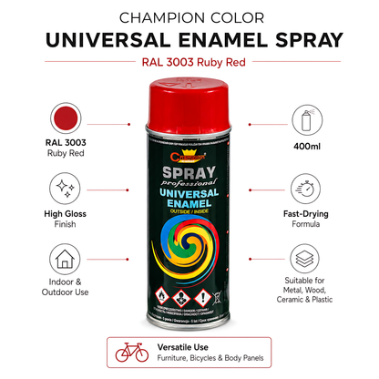 Gloss Spray Paint 400ml Universal Multi-Surface - RAL 3003 Ruby Red - For Metal, Wood, Ceramic, Plastic - Indoor and Outdoor Use