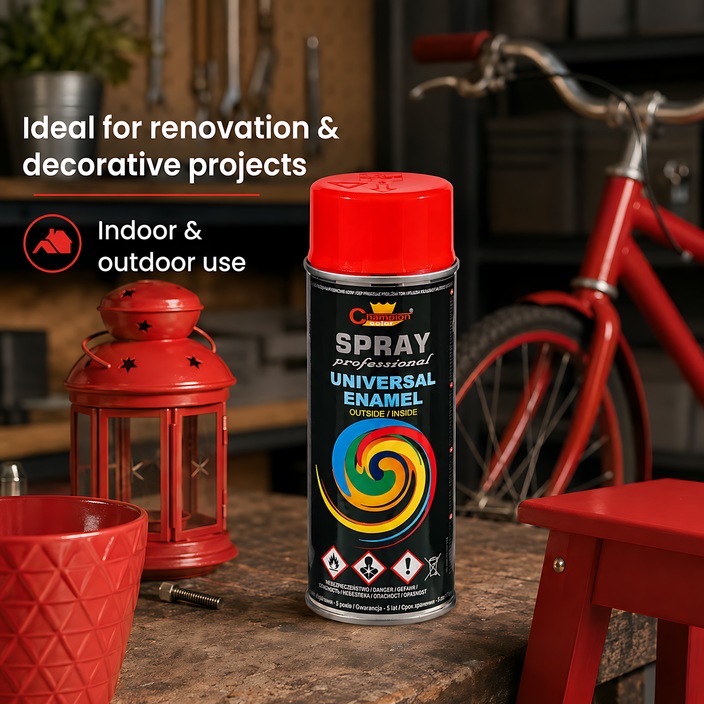 Gloss Spray Paint 400ml Universal Multi-Surface - RAL 3000 Flame Red - For Metal, Wood, Ceramic, Plastic - Indoor and Outdoor Use
