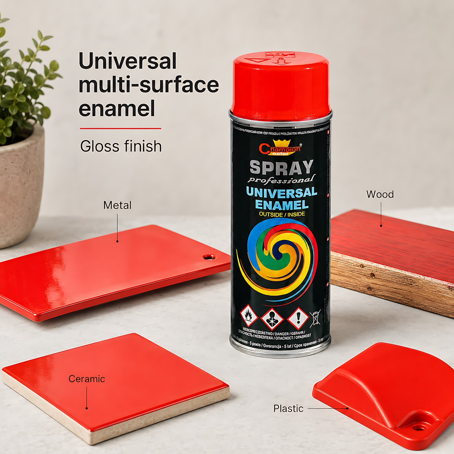 Gloss Spray Paint 400ml Universal Multi-Surface - RAL 3000 Flame Red - For Metal, Wood, Ceramic, Plastic - Indoor and Outdoor Use