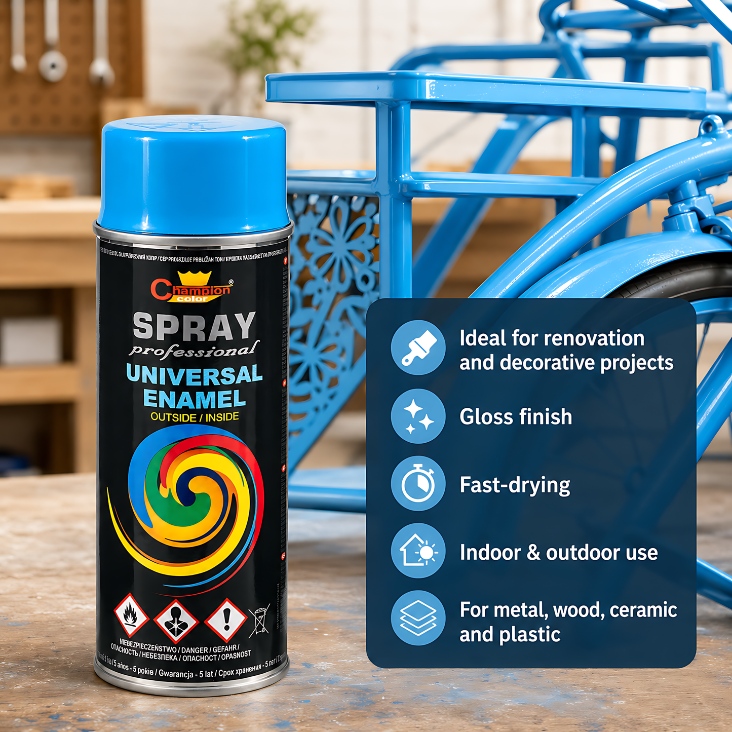 Gloss Spray Paint 400ml Universal Multi-Surface - RAL 5012 Light Blue - For Metal, Wood, Ceramic, Plastic - Indoor and Outdoor Use