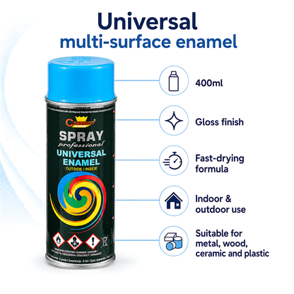 Gloss Spray Paint 400ml Universal Multi-Surface - RAL 5012 Light Blue - For Metal, Wood, Ceramic, Plastic - Indoor and Outdoor Use