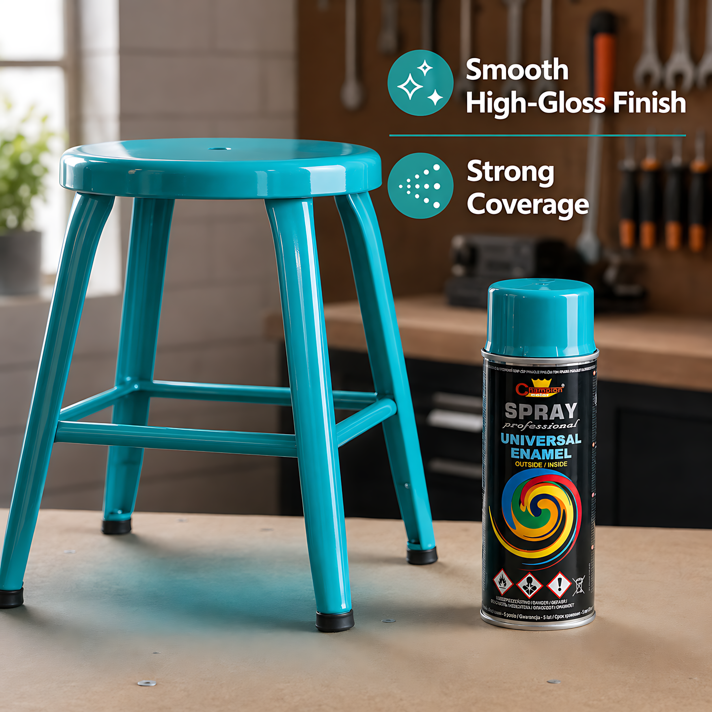 Gloss Spray Paint 400ml Universal Multi-Surface - RAL 5021 Water Blue - For Metal, Wood, Ceramic, Plastic - Indoor and Outdoor Use