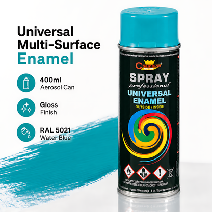 Gloss Spray Paint 400ml Universal Multi-Surface - RAL 5021 Water Blue - For Metal, Wood, Ceramic, Plastic - Indoor and Outdoor Use