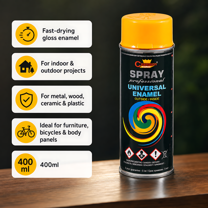 Gloss Spray Paint 400ml Universal Multi-Surface - RAL 1028 Melon Yellow - For Metal, Wood, Ceramic, Plastic - Indoor & Outdoor Use