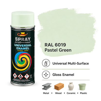Gloss Spray Paint 400ml Universal Multi-Surface - RAL 6019 Pastel Green - For Metal, Wood, Ceramic, Plastic - Indoor & Outdoor Use