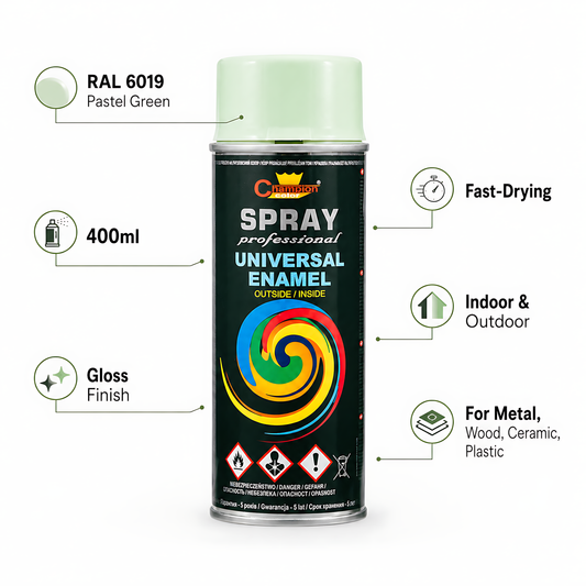 2 x 400ml Gloss Spray Paint Universal Multi-Surface - RAL 6019 Pastel Green - For Metal, Wood, Plastic - Indoor and Outdoor Use