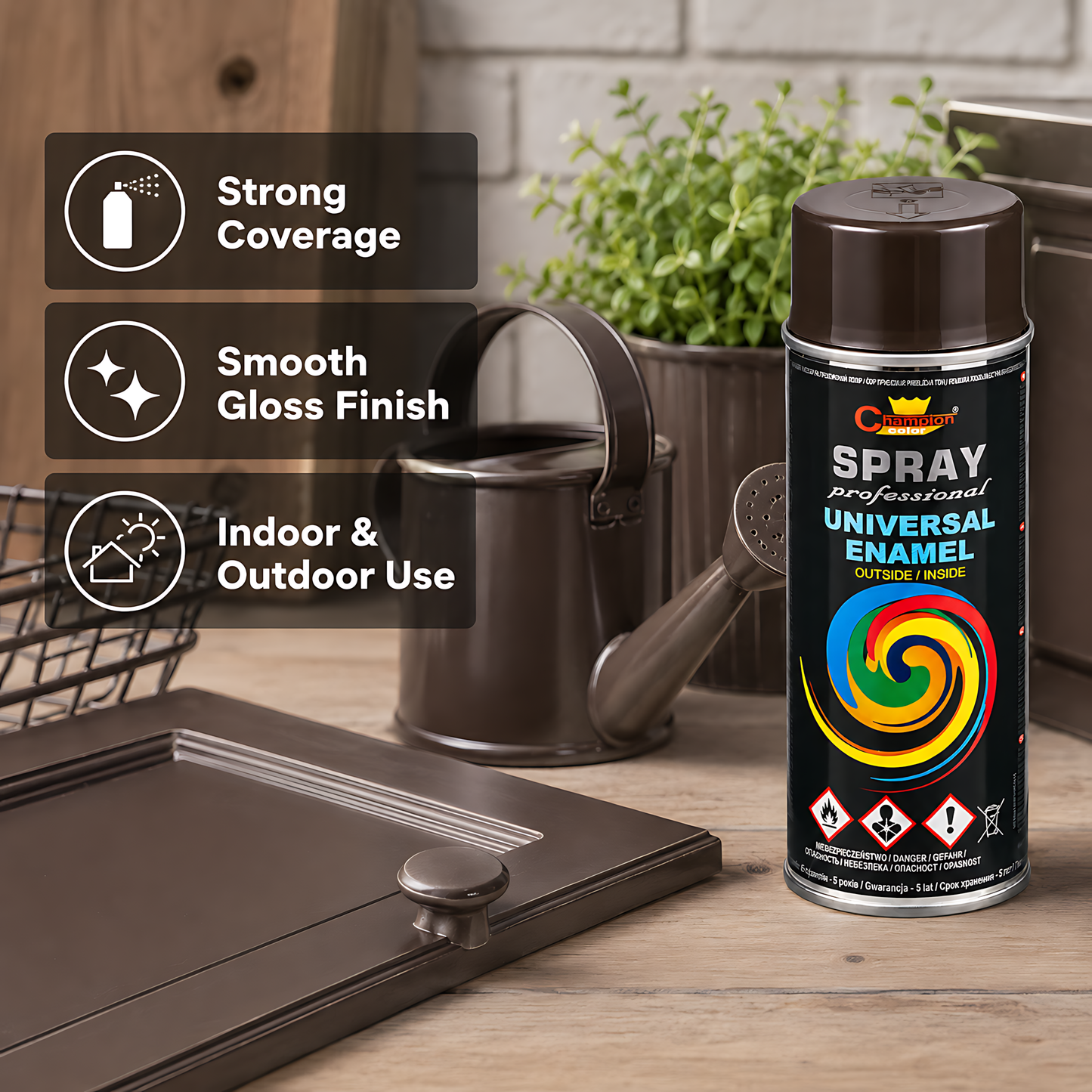 Gloss Spray Paint 400ml Universal Multi-Surface - RAL 8019 Grey Brown - For Metal, Wood, Ceramic, Plastic - Indoor and Outdoor Use