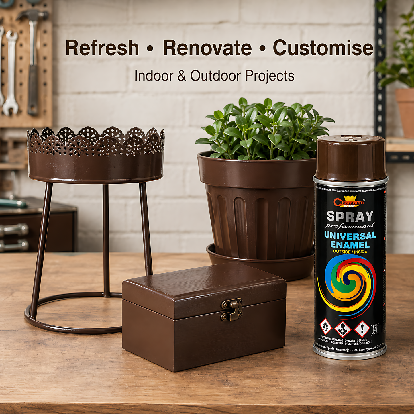 Gloss Spray Paint 400ml Universal Multi-Surface - RAL 8017 Chocolate Brown - For Metal, Wood, Plastic - Indoor and Outdoor Use