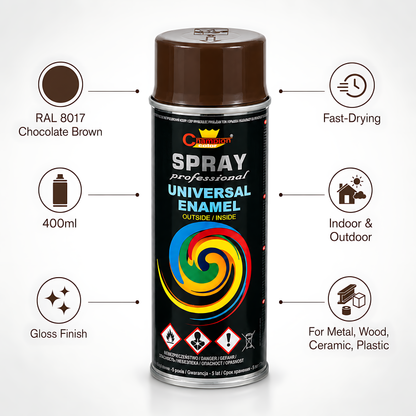 2 x 400ml Gloss Spray Paint Universal Multi-Surface - RAL 8017 Choco Brown - For Metal, Wood, Plastic - Indoor and Outdoor Use