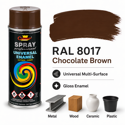 2 x 400ml Gloss Spray Paint Universal Multi-Surface - RAL 8017 Choco Brown - For Metal, Wood, Plastic - Indoor and Outdoor Use