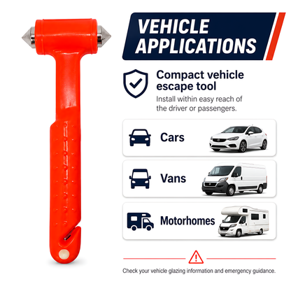 Car Emergency Window Hammer 17cm with Seat Belt Cutter and Mounting Holder - Recessed Safety Blade, Pointed Breaker Head