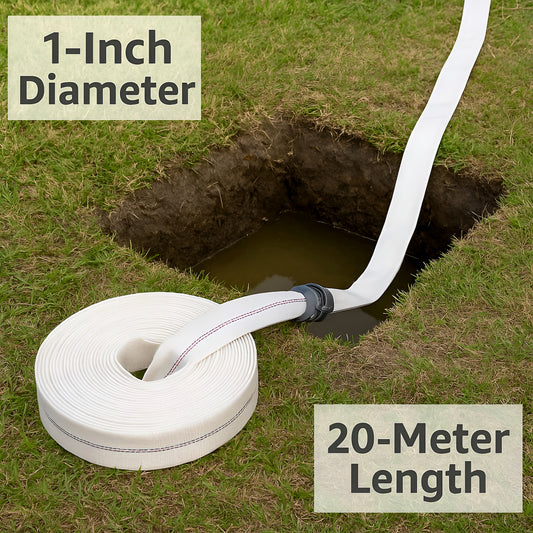 Lay Flat Hose Set 25 mm / 1 inch x 20 m with Repair Joiner & 2 Clips - 8 Bar Working Pressure - Flexible Flat Water Discharge Hose