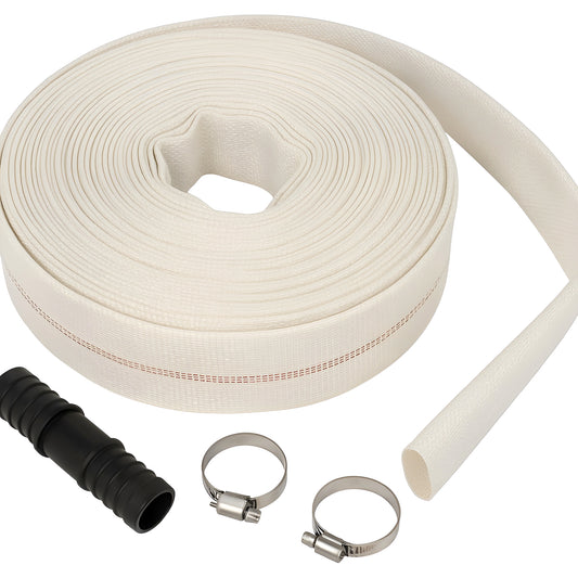 Lay Flat Hose Set 25 mm / 1 inch x 10 m with Repair Joiner & 2 Clips - 8 Bar Working Pressure - Flexible Flat Water Discharge Hose
