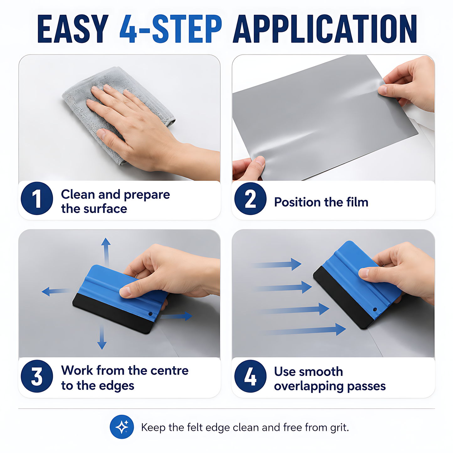Felt Edge Vinyl Wrap Squeegee 125 x 80mm for Car Decals, Window Film, Vinyl Wraps, Graphics and Stickers Applicator