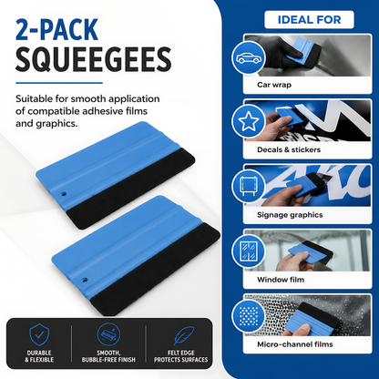 2 x Felt Edge Vinyl Wrap Squeegee 125 x 80mm for Car Decals, Window Film, Vinyl Wraps, Graphics and Stickers Applicator
