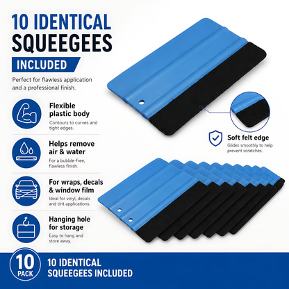 10 x Felt Edge Vinyl Wrap Squeegee 125 x 80mm for Car Decals, Window Film, Vinyl Wraps, Graphics and Stickers Applicator