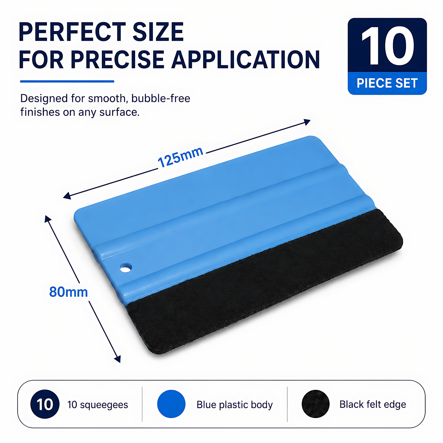 10 x Felt Edge Vinyl Wrap Squeegee 125 x 80mm for Car Decals, Window Film, Vinyl Wraps, Graphics and Stickers Applicator