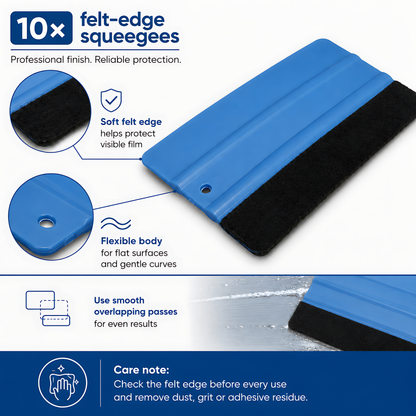 10 x Felt Edge Vinyl Wrap Squeegee 125 x 80mm for Car Decals, Window Film, Vinyl Wraps, Graphics and Stickers Applicator