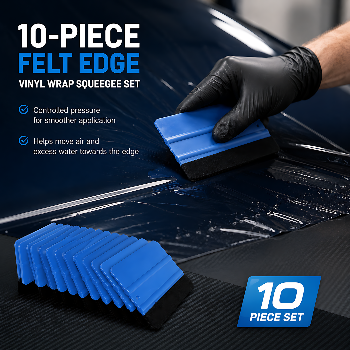 10 x Felt Edge Vinyl Wrap Squeegee 125 x 80mm for Car Decals, Window Film, Vinyl Wraps, Graphics and Stickers Applicator