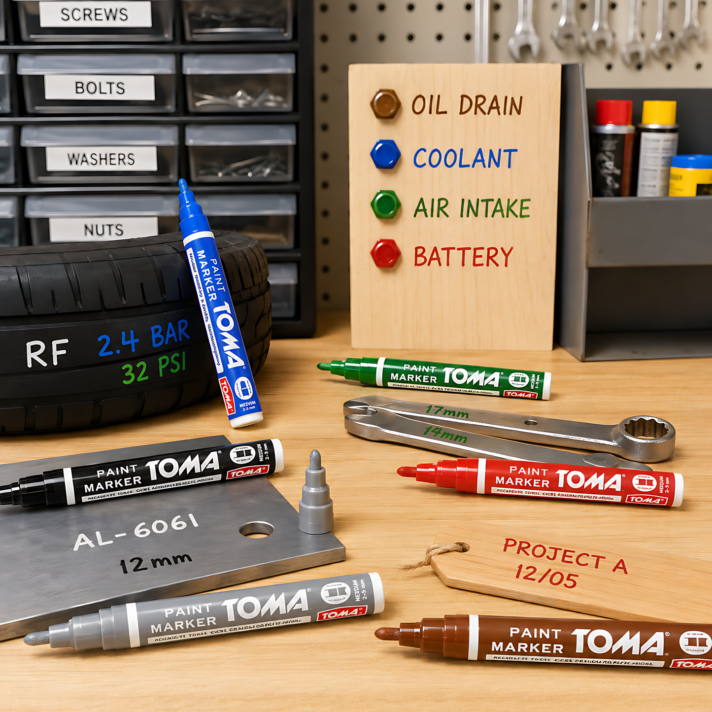 21 Colours Set of Oil-Based Paint Marker Pens Permanent - 2.5mm Round Tip, Fast-Drying Waterproof Ink - Universal for All Surfaces