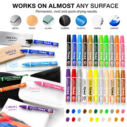 21 Colours Set of Oil-Based Paint Marker Pens Permanent - 2.5mm Round Tip, Fast-Drying Waterproof Ink - Universal for All Surfaces