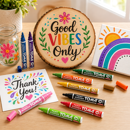 21 Colours Set of Oil-Based Paint Marker Pens Permanent - 2.5mm Round Tip, Fast-Drying Waterproof Ink - Universal for All Surfaces