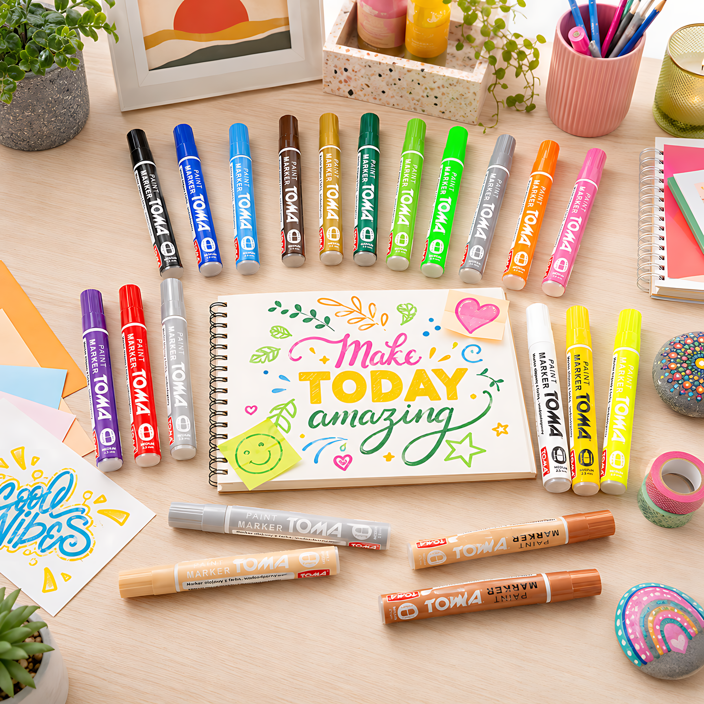 21 Colours Set of Oil-Based Paint Marker Pens Permanent - 2.5mm Round Tip, Fast-Drying Waterproof Ink - Universal for All Surfaces