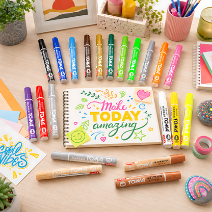 21 Colours Set of Oil-Based Paint Marker Pens Permanent - 2.5mm Round Tip, Fast-Drying Waterproof Ink - Universal for All Surfaces
