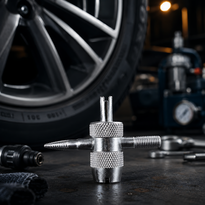 4-in-1 Tyre Valve Tool for Cars & Bikes, Core Remover, Thread Repair - Valve Stem Cleaning, Internal & External Thread Chasing