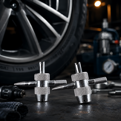 2 x 4-in-1 Tyre Valve Tool for Cars & Bikes, Core Remover, Thread Repair - Valve Stem Cleaning, Internal & External Thread Chasing