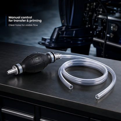 Manual Petrol and Diesel Transfer Siphon Pump with 90cm Hose, One-Way Valve - Fuel Line Priming, Vehicle and Jerry Can Transfer