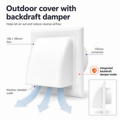 100mm Through-Wall Ventilation Kit with 500mm Duct and Adjustable Grille for Bathrooms, Kitchens, Toilets and Utility Rooms