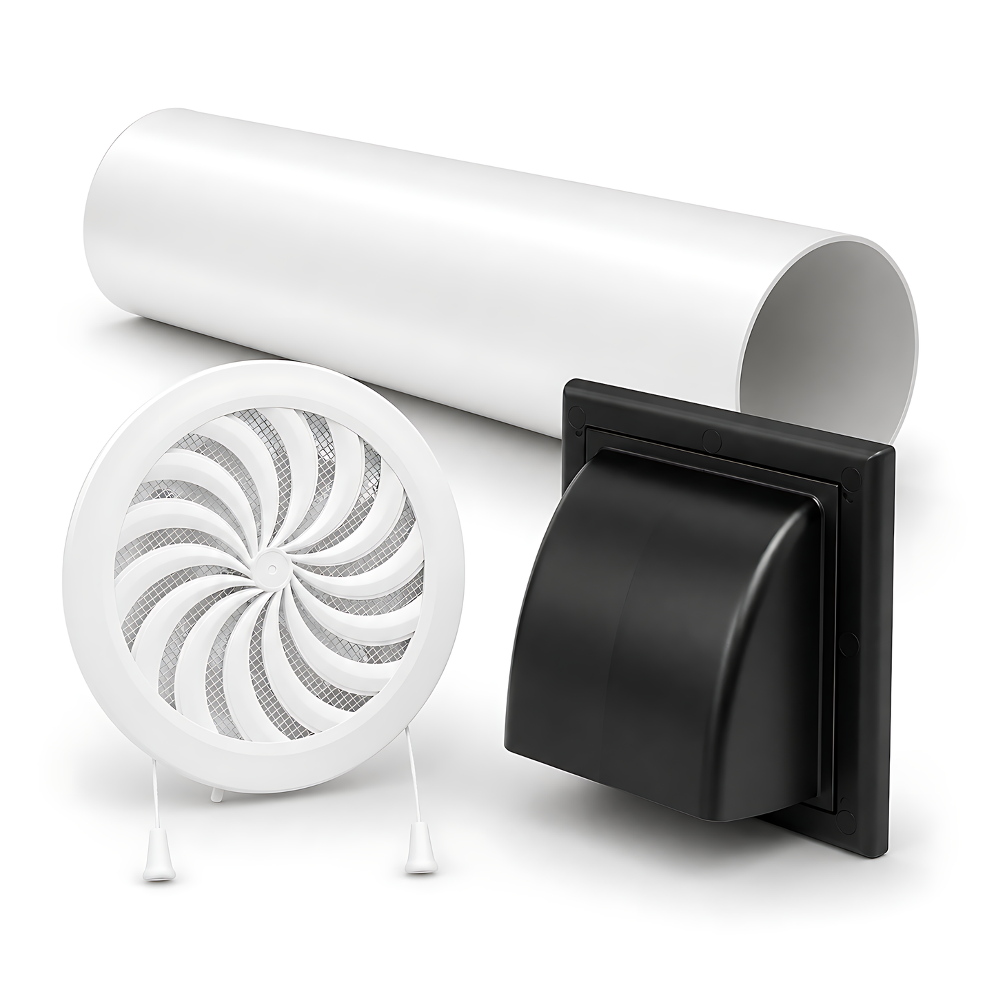 100mm Wall Vent Kit with 500mm Duct, Adjustable Grille & Exterior Cover for Bathrooms, Kitchens, Toilets, Utility Rooms